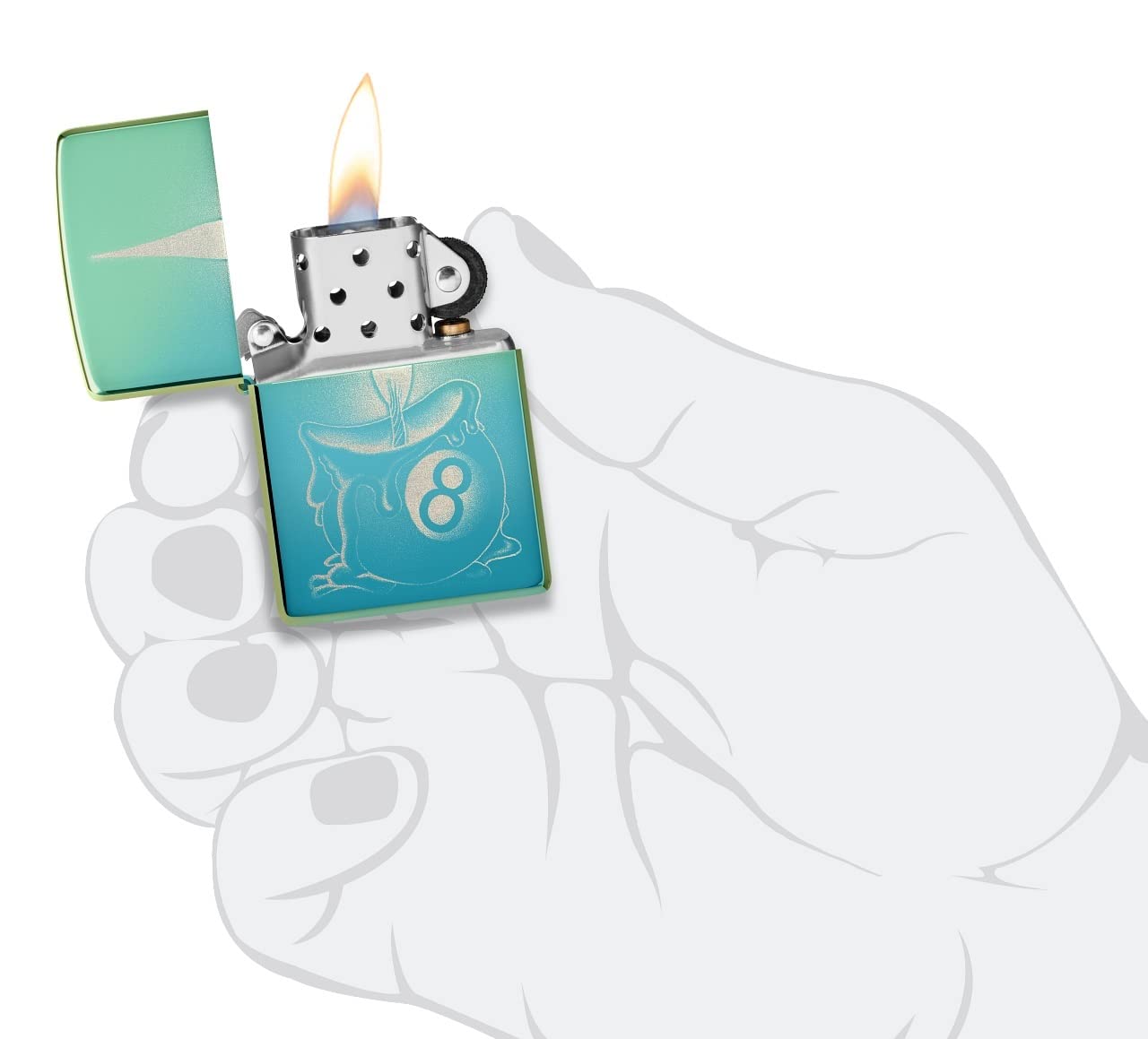 Foto 6 pulgar | Mechero De Bolsillo Zippo Con Diseño De Ocho Bolas, Diseño De Tatuaje, Color Verde Azulado - Venta Internacional.