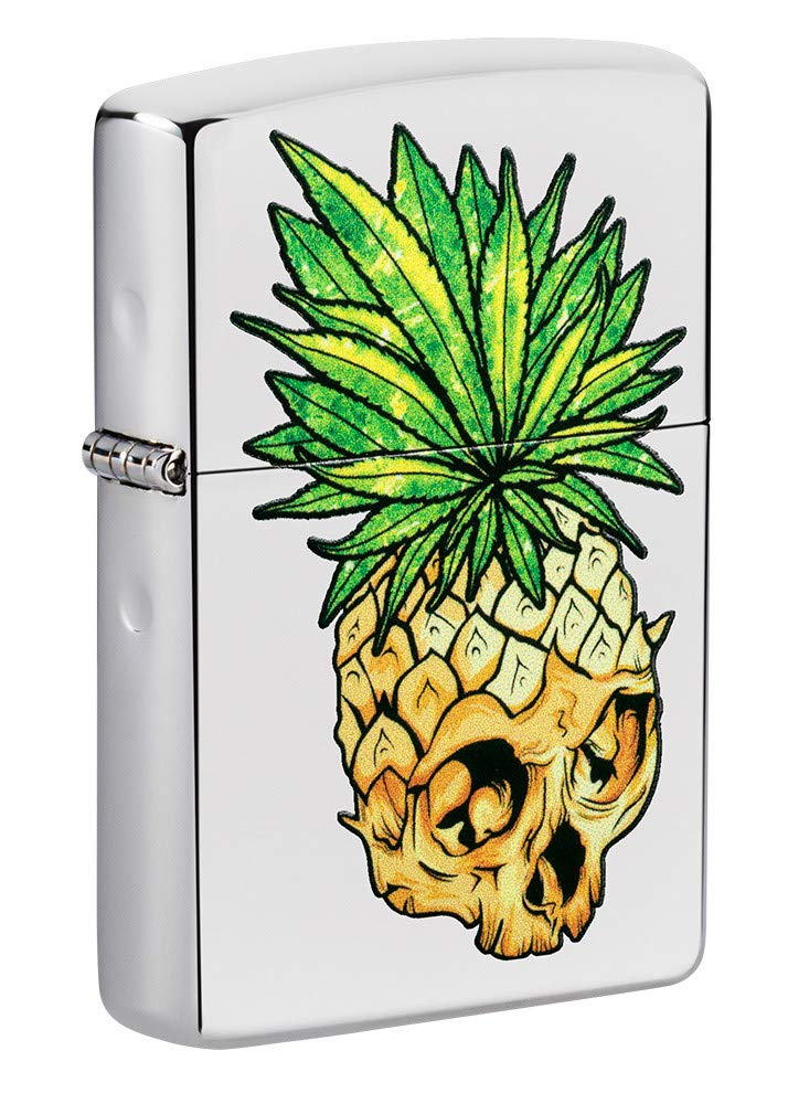 Foto 2 pulgar | Mechero De Bolsillo Zippo Leaf Skull Pineapple, Cromado Muy Pulido - Venta Internacional.