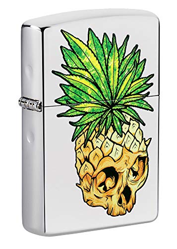 Foto 3 pulgar | Mechero De Bolsillo Zippo Leaf Skull Pineapple, Cromado Muy Pulido - Venta Internacional.