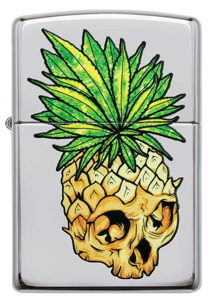 Foto 4 pulgar | Mechero De Bolsillo Zippo Leaf Skull Pineapple, Cromado Muy Pulido - Venta Internacional.