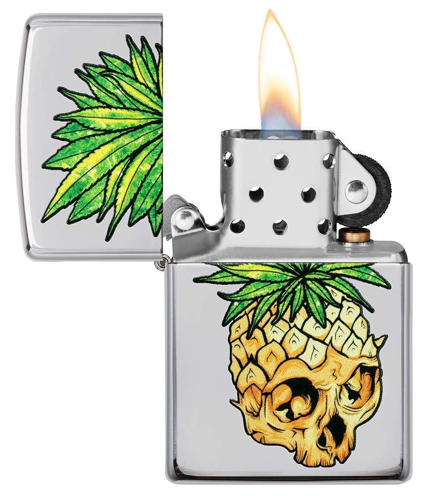 Foto 6 pulgar | Mechero De Bolsillo Zippo Leaf Skull Pineapple, Cromado Muy Pulido - Venta Internacional.