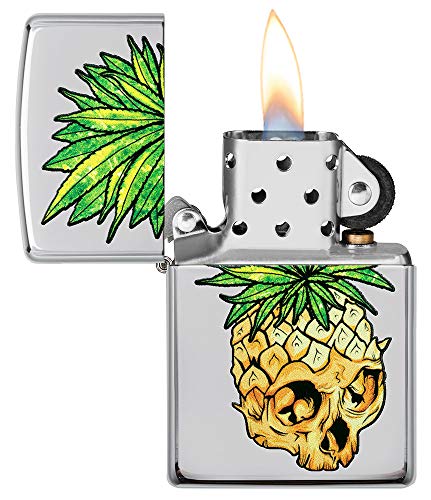 Foto 7 pulgar | Mechero De Bolsillo Zippo Leaf Skull Pineapple, Cromado Muy Pulido - Venta Internacional.