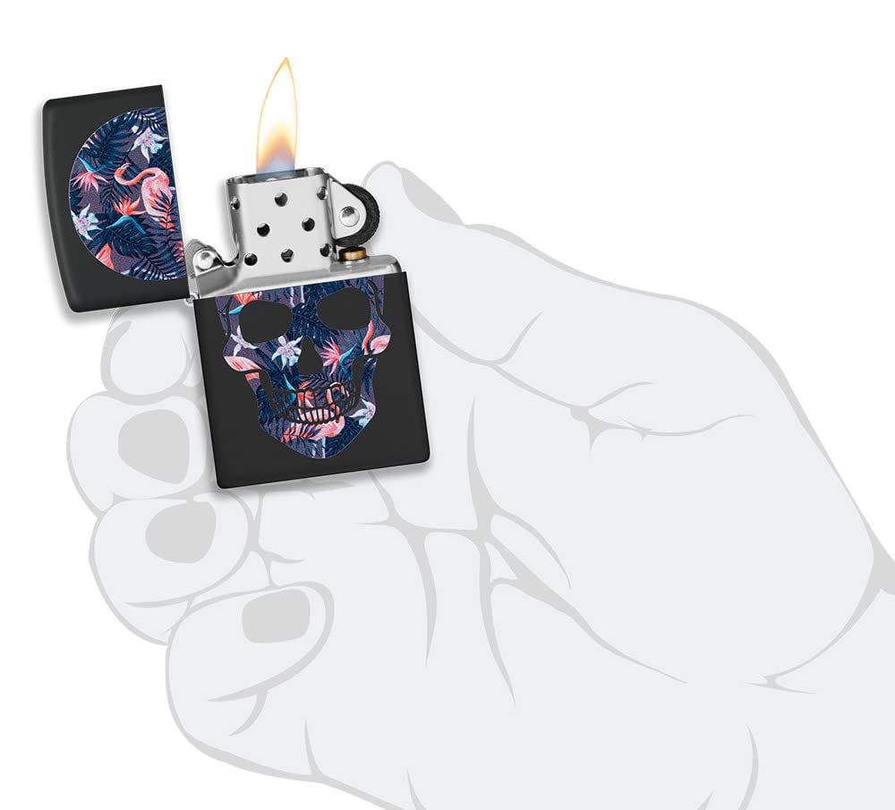 Foto 6 pulgar | Mechero De Bolsillo Zippo Con Diseño De Calavera De Flamenco, Negro Mate - Venta Internacional.