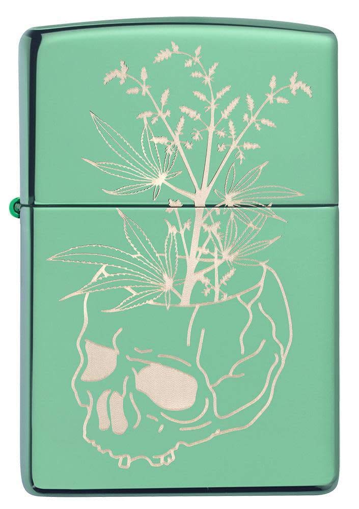 Foto 3 pulgar | Mechero De Bolsillo Zippo Con Diseño De Calavera Botánica, Color Verde Pulido - Venta Internacional.