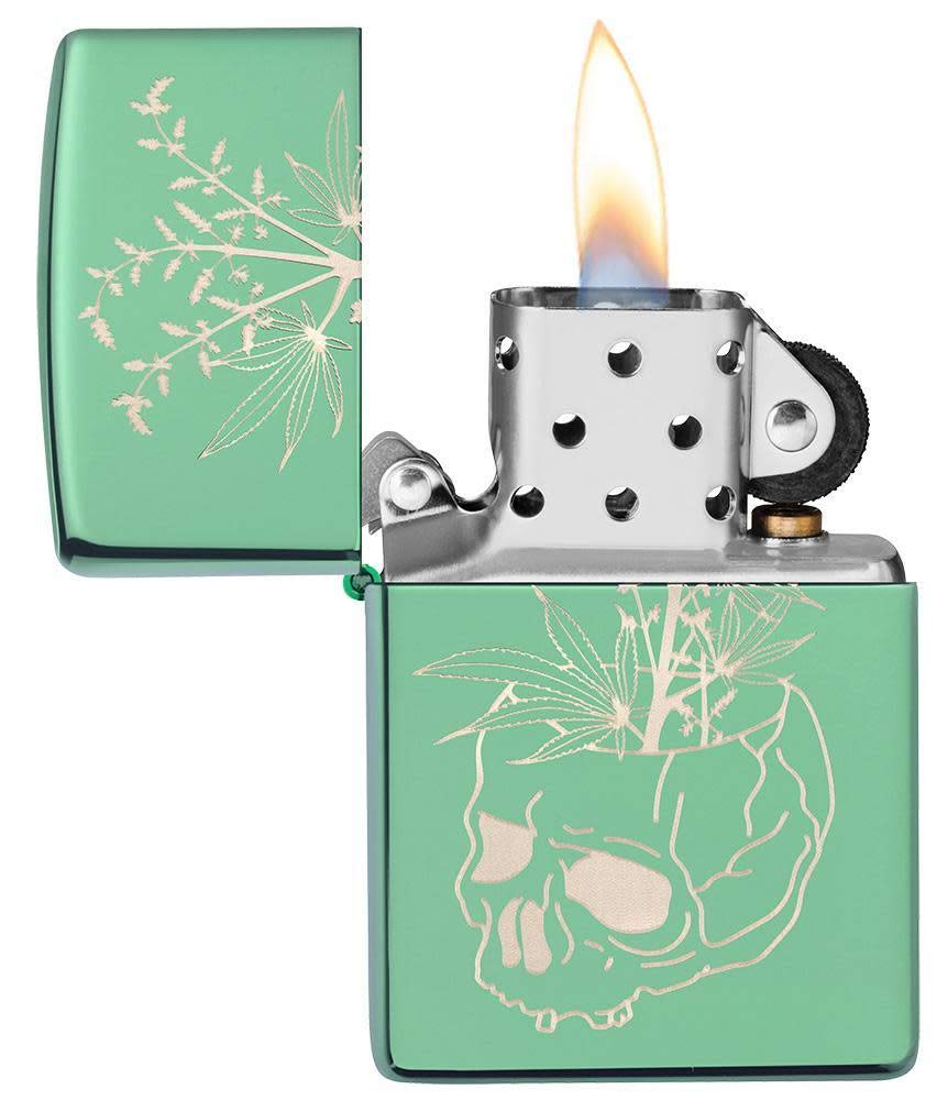 Foto 4 pulgar | Mechero De Bolsillo Zippo Con Diseño De Calavera Botánica, Color Verde Pulido - Venta Internacional.