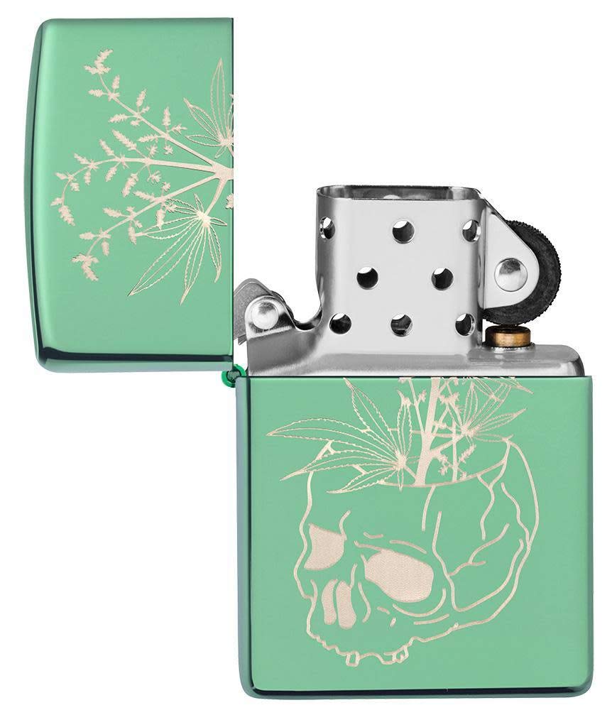 Foto 5 pulgar | Mechero De Bolsillo Zippo Con Diseño De Calavera Botánica, Color Verde Pulido - Venta Internacional.