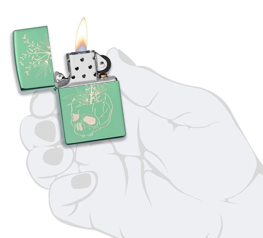 Foto 6 pulgar | Mechero De Bolsillo Zippo Con Diseño De Calavera Botánica, Color Verde Pulido - Venta Internacional.