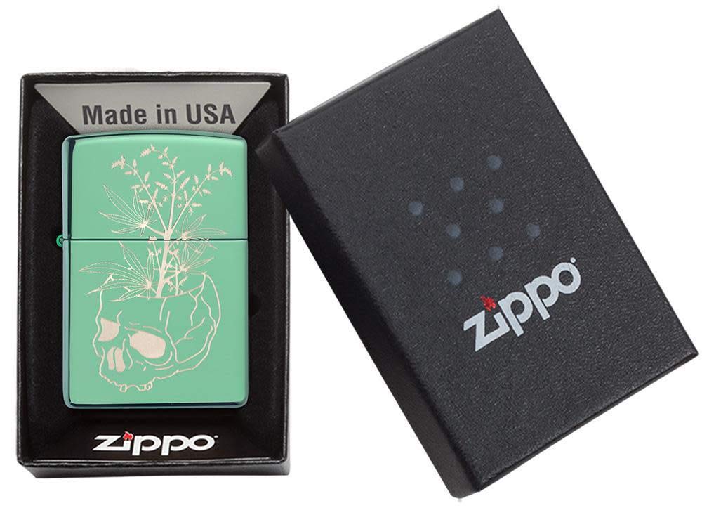 Foto 6 | Mechero De Bolsillo Zippo Con Diseño De Calavera Botánica, Color Verde Pulido - Venta Internacional.