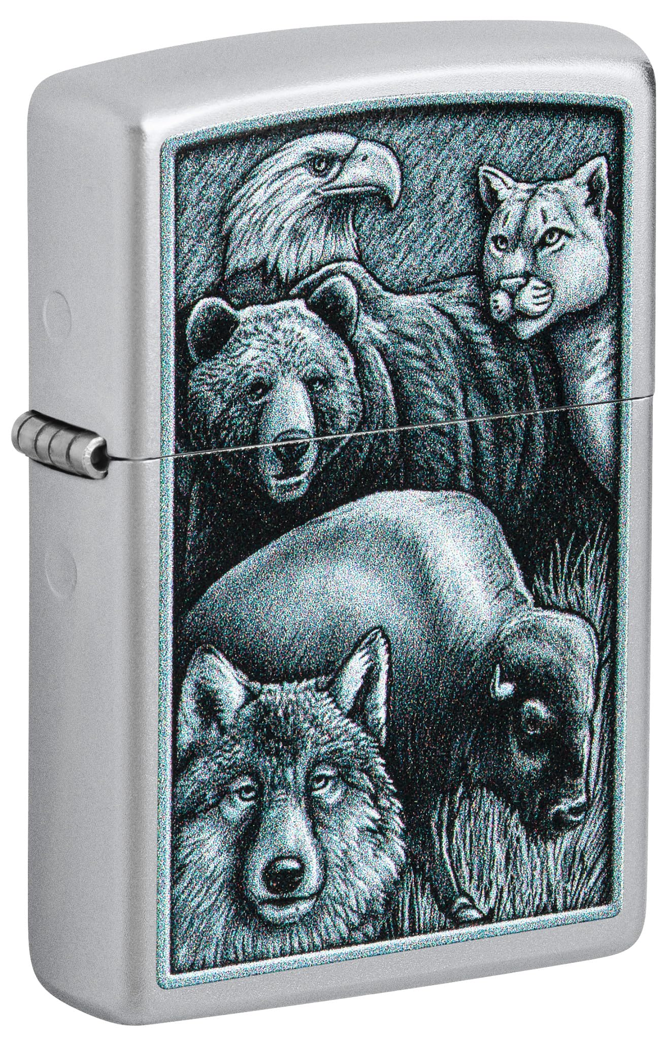 Foto 2 pulgar | Mechero De Bolsillo Zippo Animal Kingdom Design En Cromo Satinado - Venta Internacional.