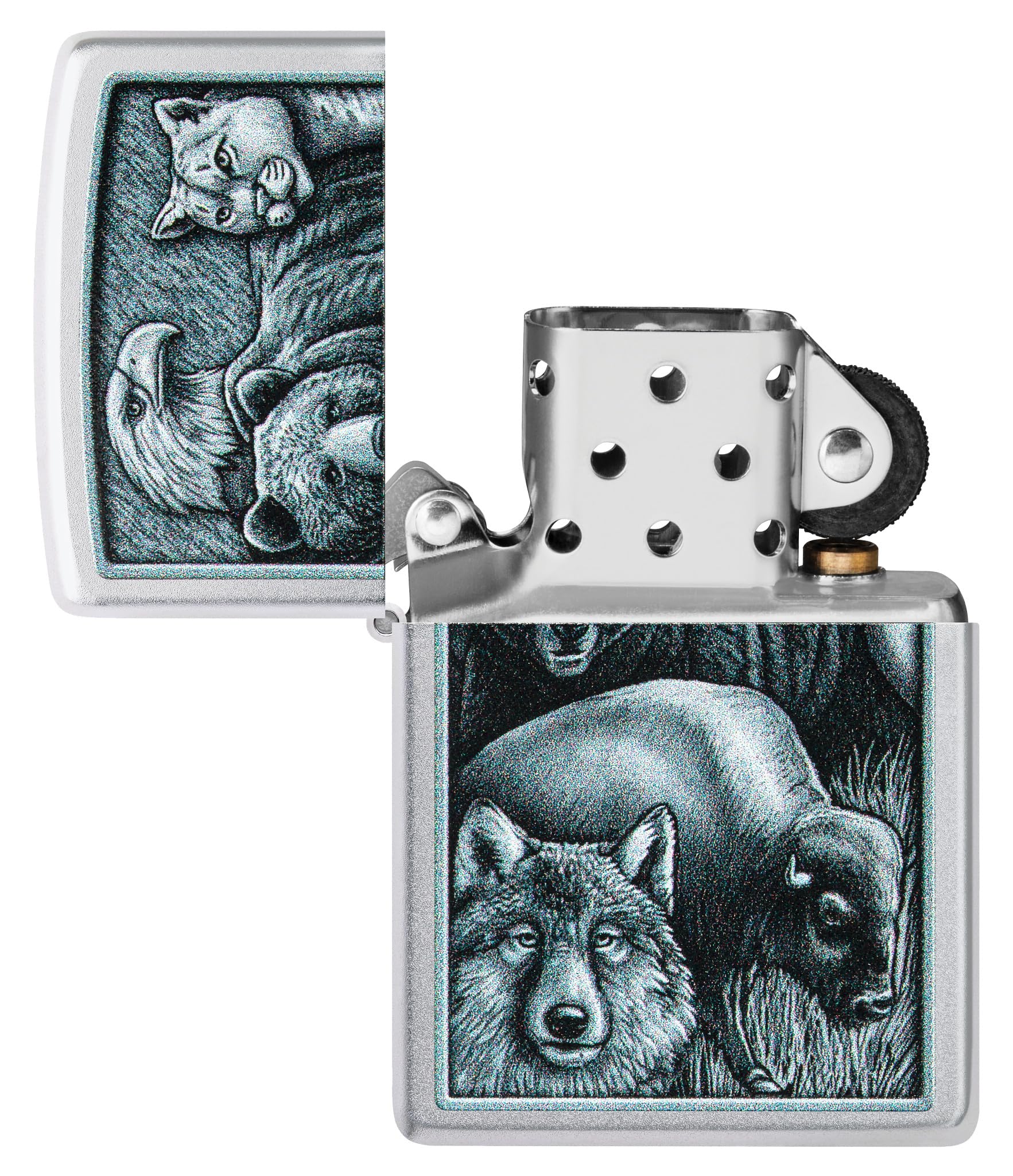 Foto 5 pulgar | Mechero De Bolsillo Zippo Animal Kingdom Design En Cromo Satinado - Venta Internacional.