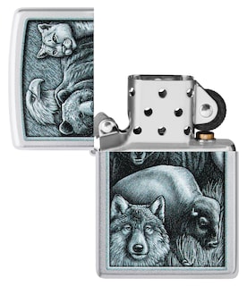 Foto 4 | Mechero De Bolsillo Zippo Animal Kingdom Design En Cromo Satinado - Venta Internacional.