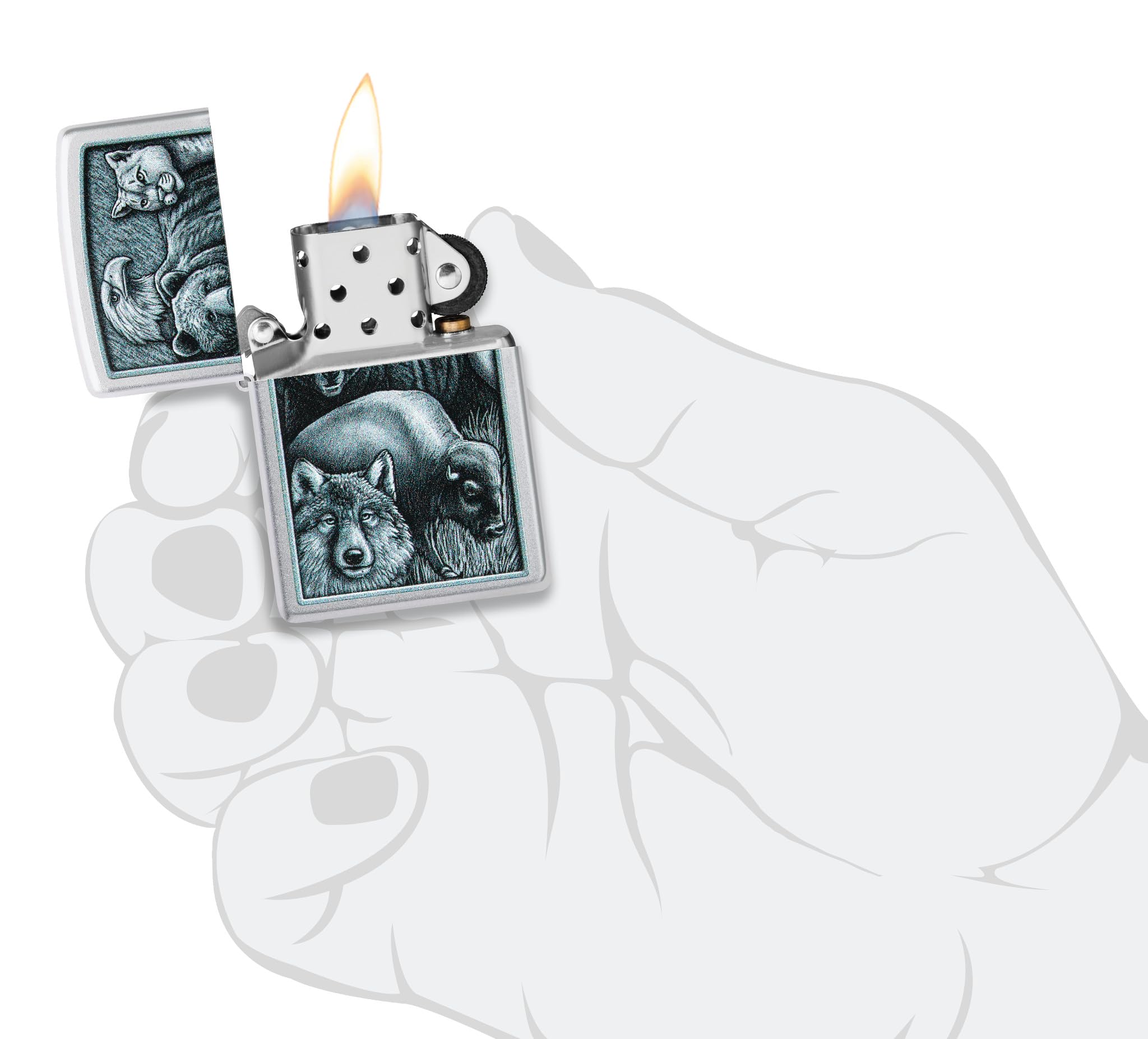 Foto 5 | Mechero De Bolsillo Zippo Animal Kingdom Design En Cromo Satinado - Venta Internacional.