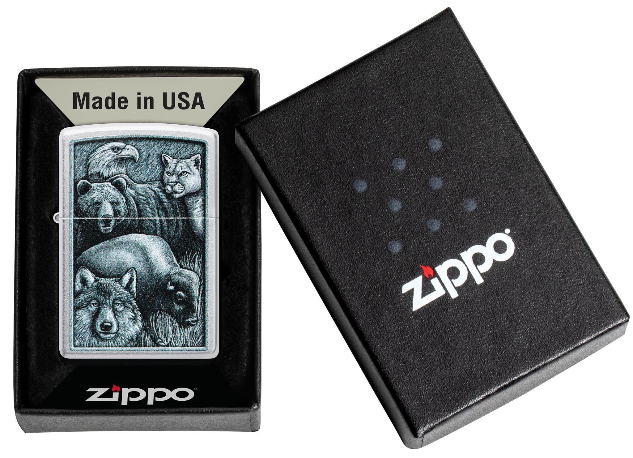Foto 7 pulgar | Mechero De Bolsillo Zippo Animal Kingdom Design En Cromo Satinado - Venta Internacional.
