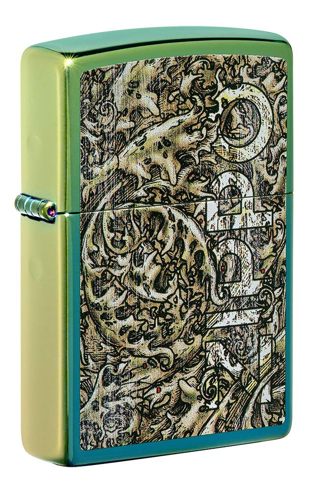 Encendedor De Bolsillo Zippo, Diseño De Filigrana Envejecida, Color Verde Azulado - Venta Internacional.