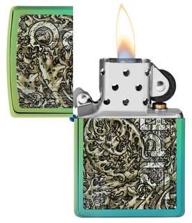 Foto 3 | Encendedor De Bolsillo Zippo, Diseño De Filigrana Envejecida, Color Verde Azulado - Venta Internacional.