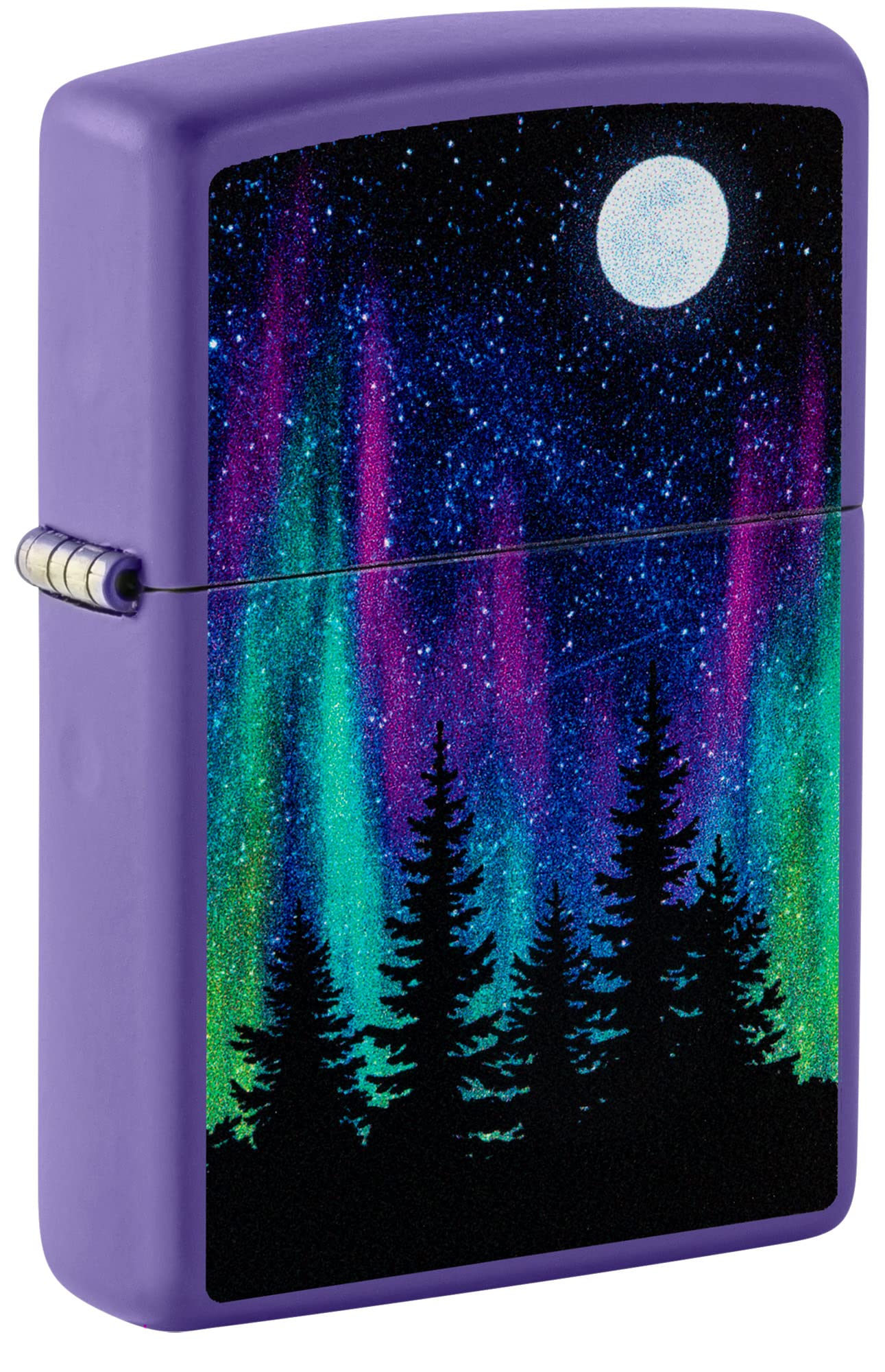 Mechero De Bolsillo Zippo, Diseño De La Aurora Boreal, Morado Mate - Venta Internacional.
