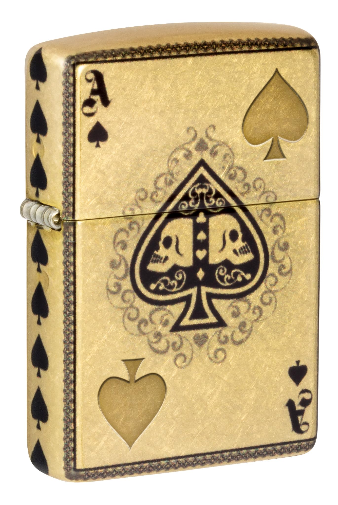 Mechero De Bolsillo Zippo Ace Of Skulls Design 540, Latón Rugoso - Venta Internacional.