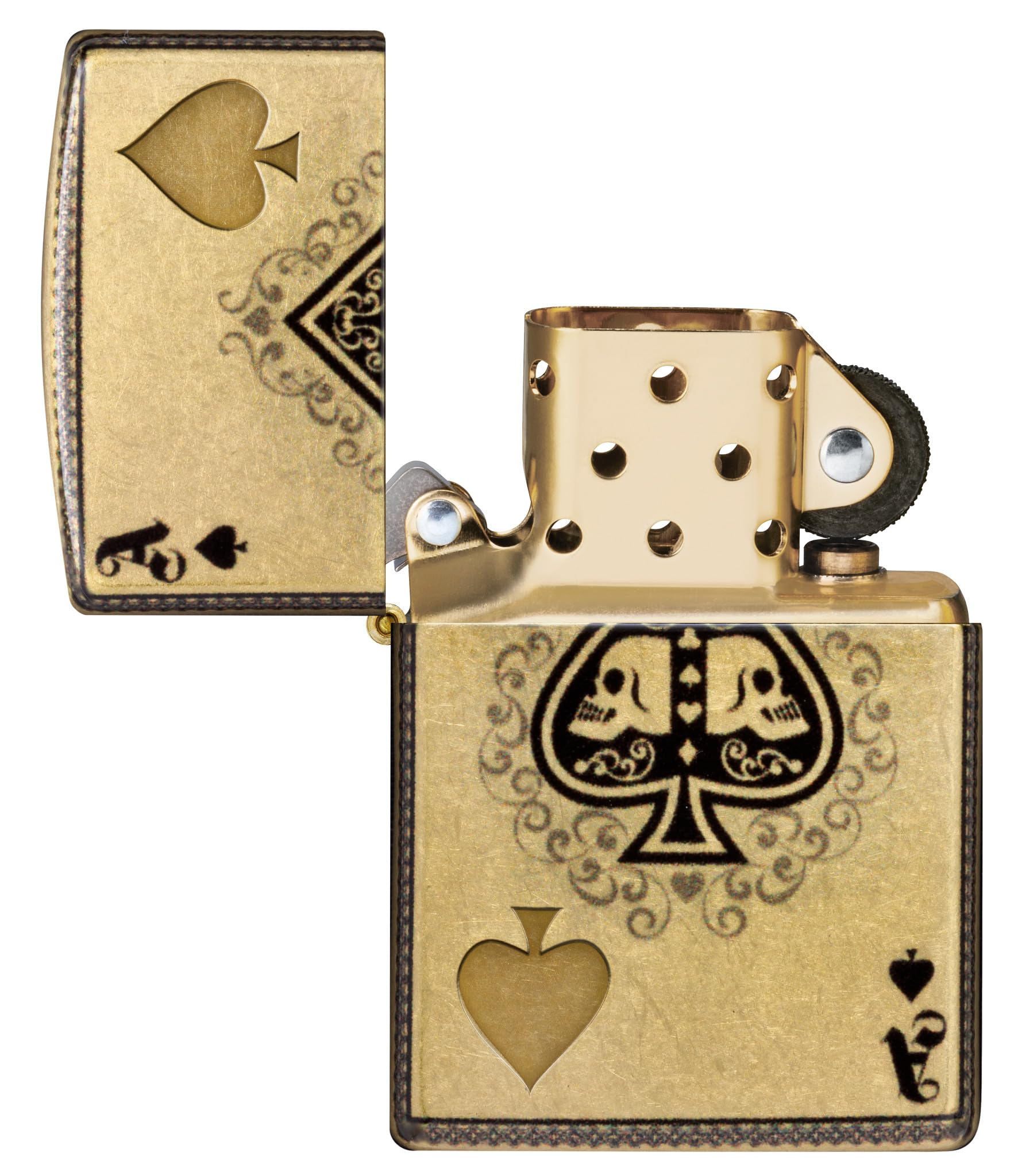 Foto 5 pulgar | Mechero De Bolsillo Zippo Ace Of Skulls Design 540, Latón Rugoso - Venta Internacional.