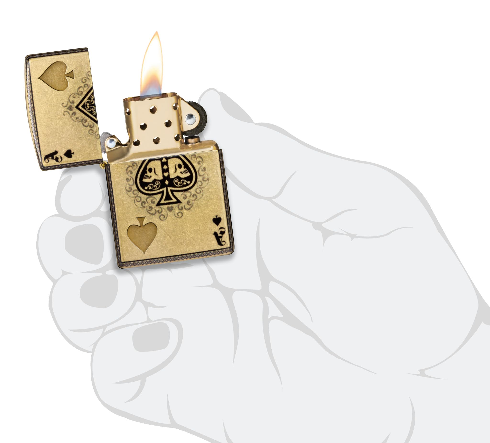 Foto 5 | Mechero De Bolsillo Zippo Ace Of Skulls Design 540, Latón Rugoso - Venta Internacional.