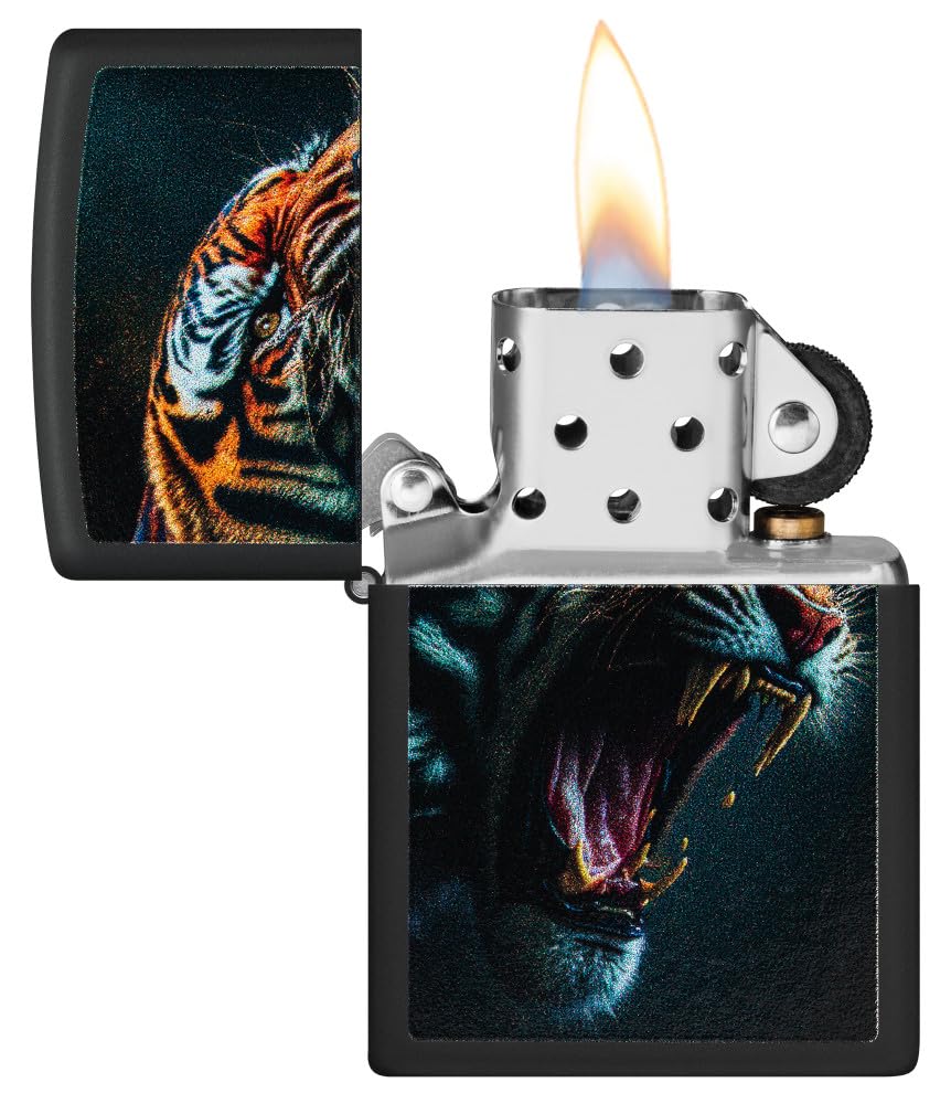 Foto 4 pulgar | Encendedor De Bolsillo Zippo Tiger Roar Design, Negro Mate - Venta Internacional.