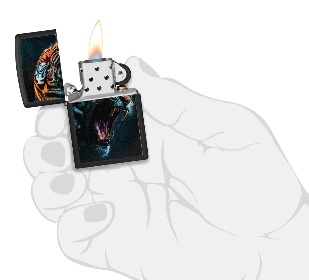 Foto 5 pulgar | Encendedor De Bolsillo Zippo Tiger Roar Design, Negro Mate - Venta Internacional.