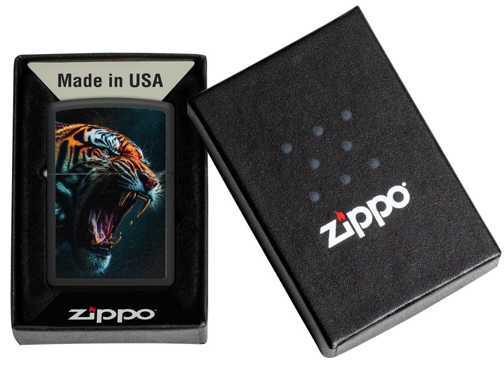 Foto 6 pulgar | Encendedor De Bolsillo Zippo Tiger Roar Design, Negro Mate - Venta Internacional.