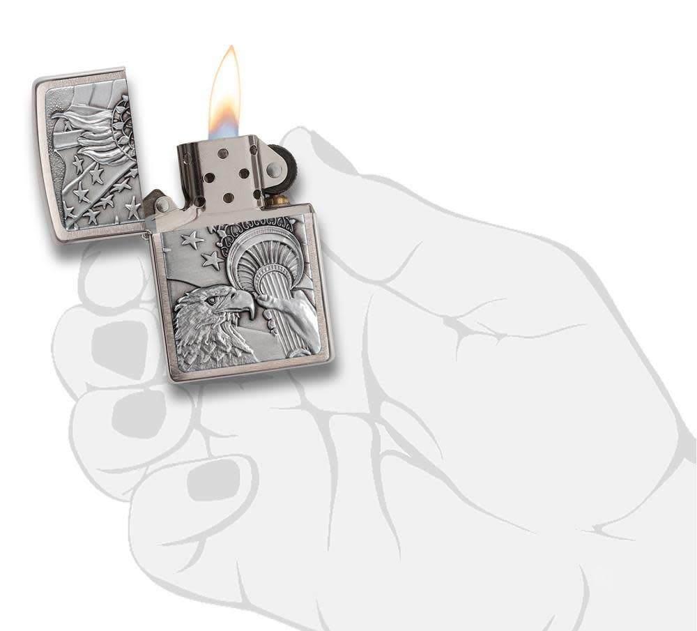 Foto 7 pulgar | Emblema Zippo Patriotic Eagle En Cromo Cepillado Para Encendedor De Bolsillo - Venta Internacional.