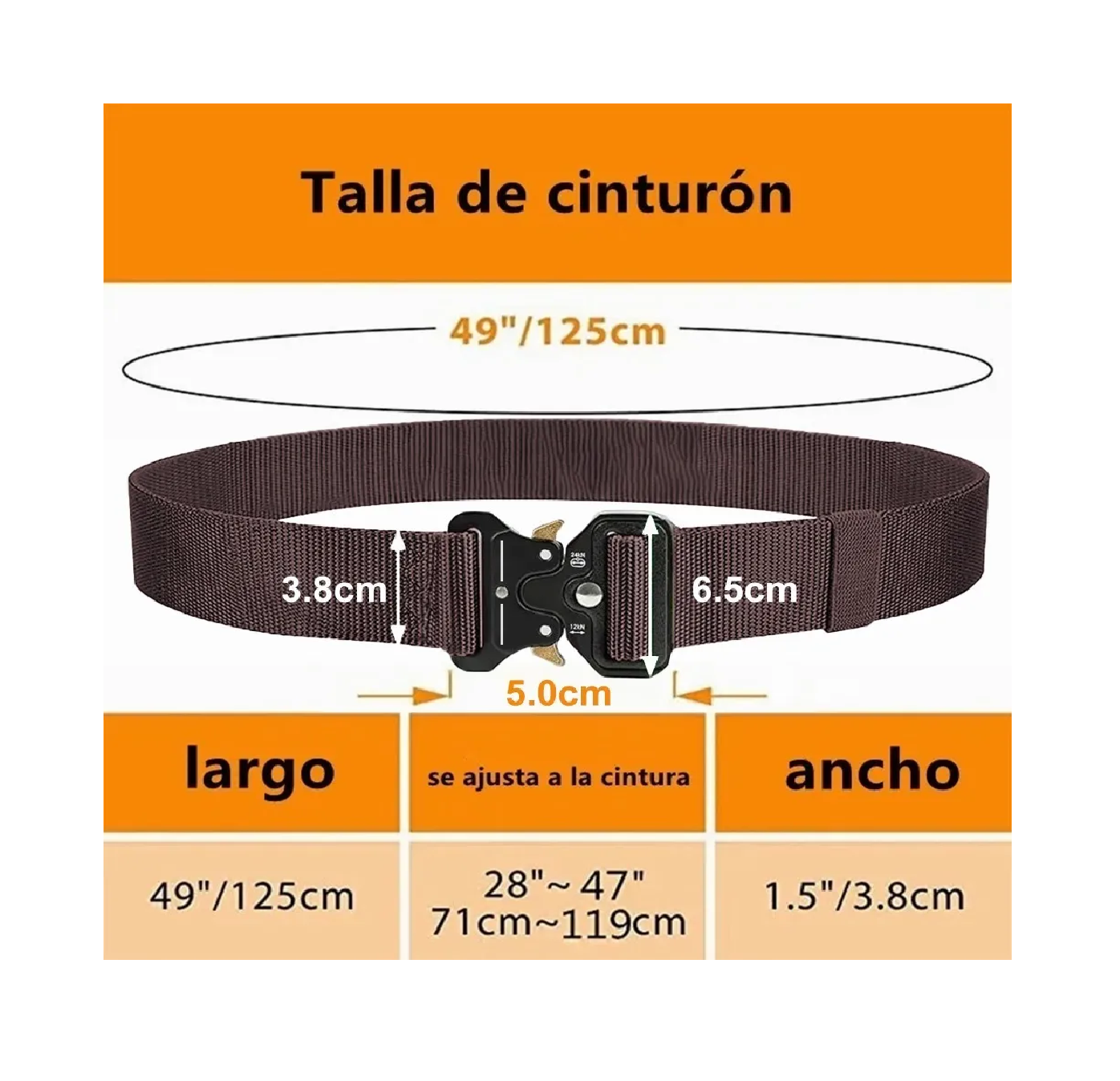 Foto 3 pulgar | Cinturón Táctico con Engranajes de Soporte de Llavero 125 cm Eo Safe Imports color Marrón