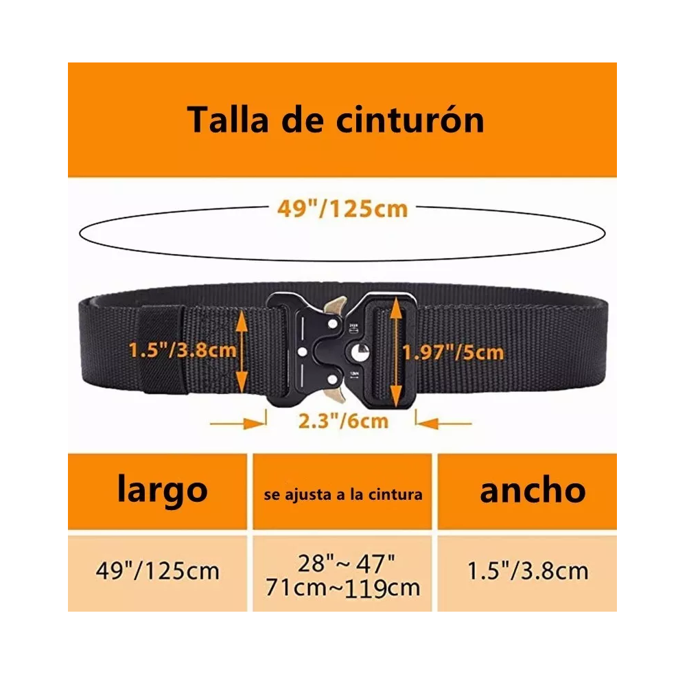 Foto 3 pulgar | Cinturón Táctico Con Engranajes De Soporte De Llavero 125 Cm Negro