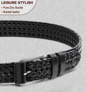 Foto 2 | Cinturón Bulliant De Piel Trenzada Para Hombre Negro (40-44 Cm) - Venta Internacional.