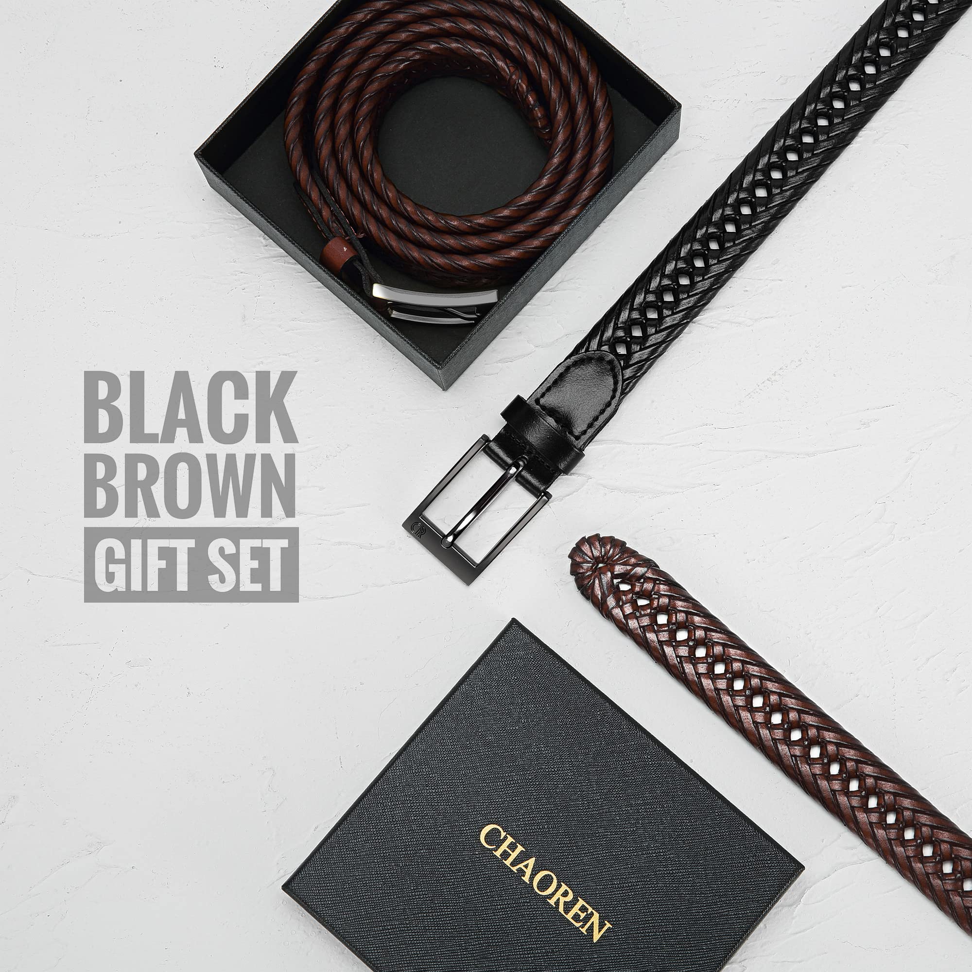 Foto 3 | Cinturón Trenzado De Piel Chaoren Para Hombre Y Mujer, Paquete De 2 - Venta Internacional.