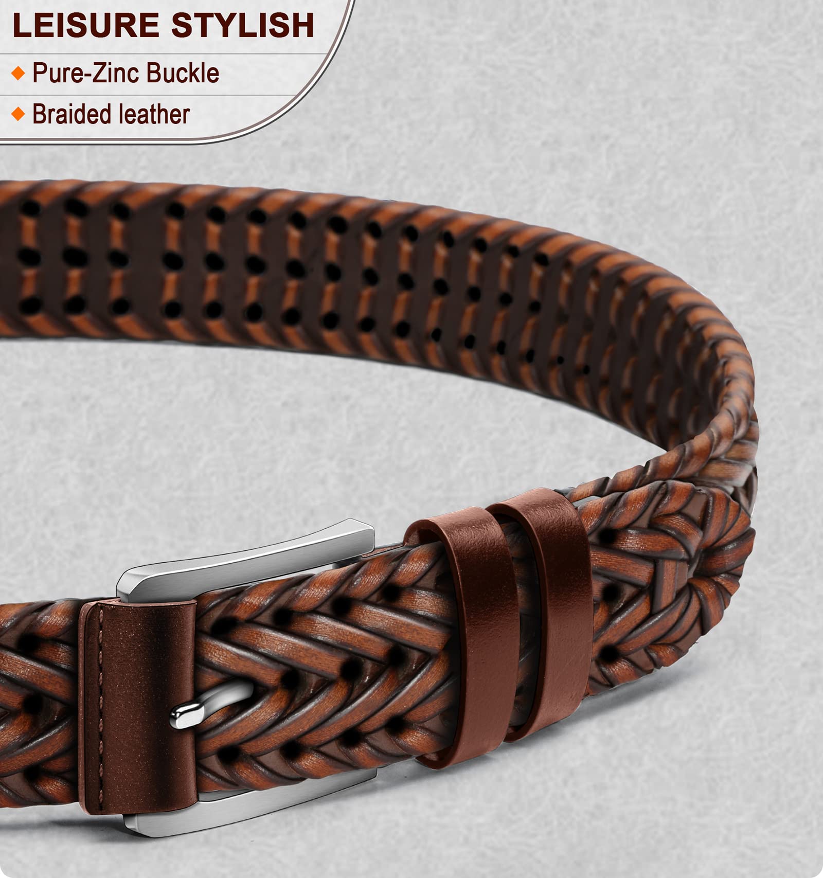 Foto 3 pulgar | Cinturón Bulliant De Piel Trenzada Para Hombre, Color Marrón Claro - Venta Internacional.