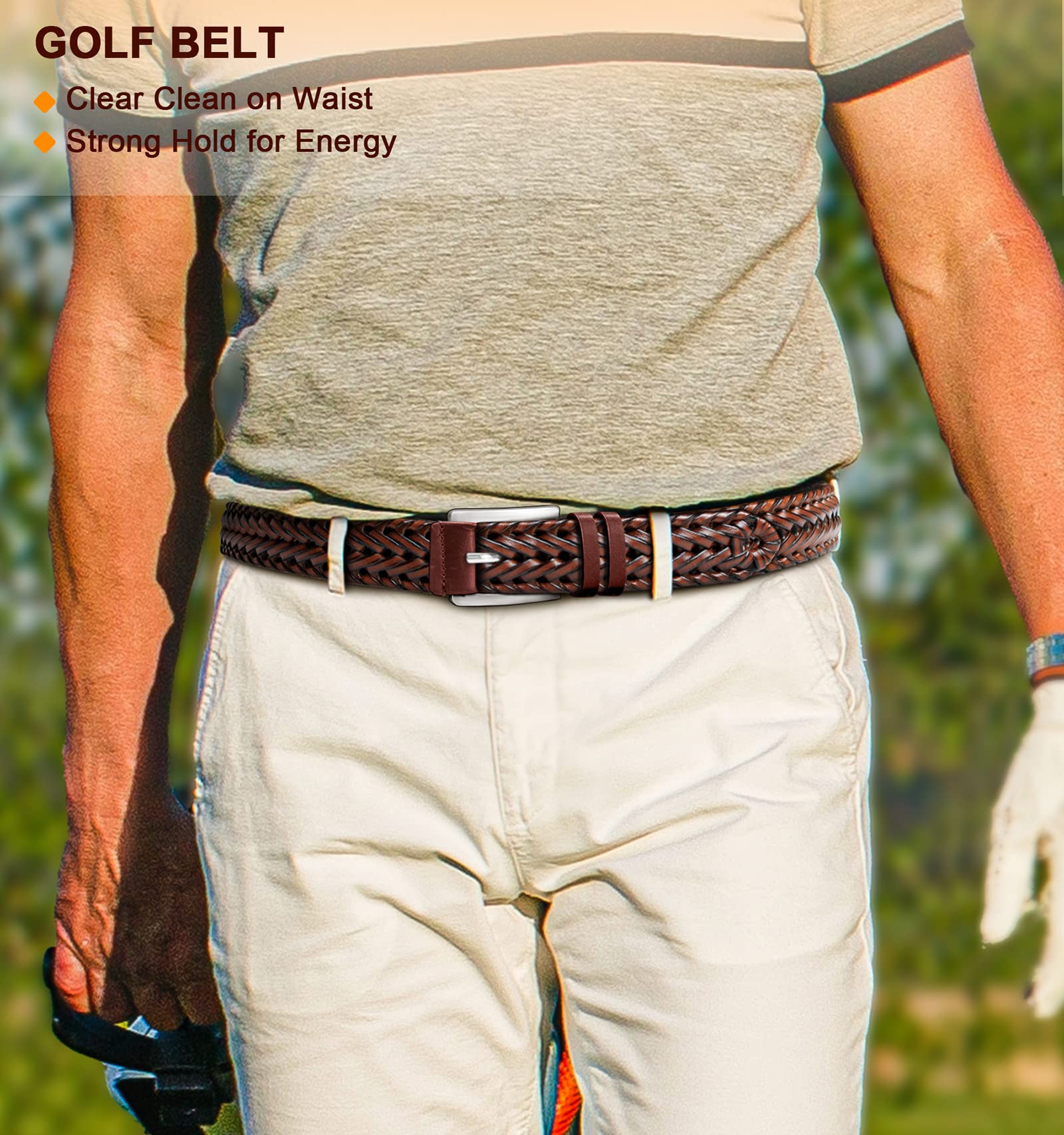 Foto 4 pulgar | Cinturón Bulliant De Piel Trenzada Para Hombre, Color Marrón Claro - Venta Internacional.