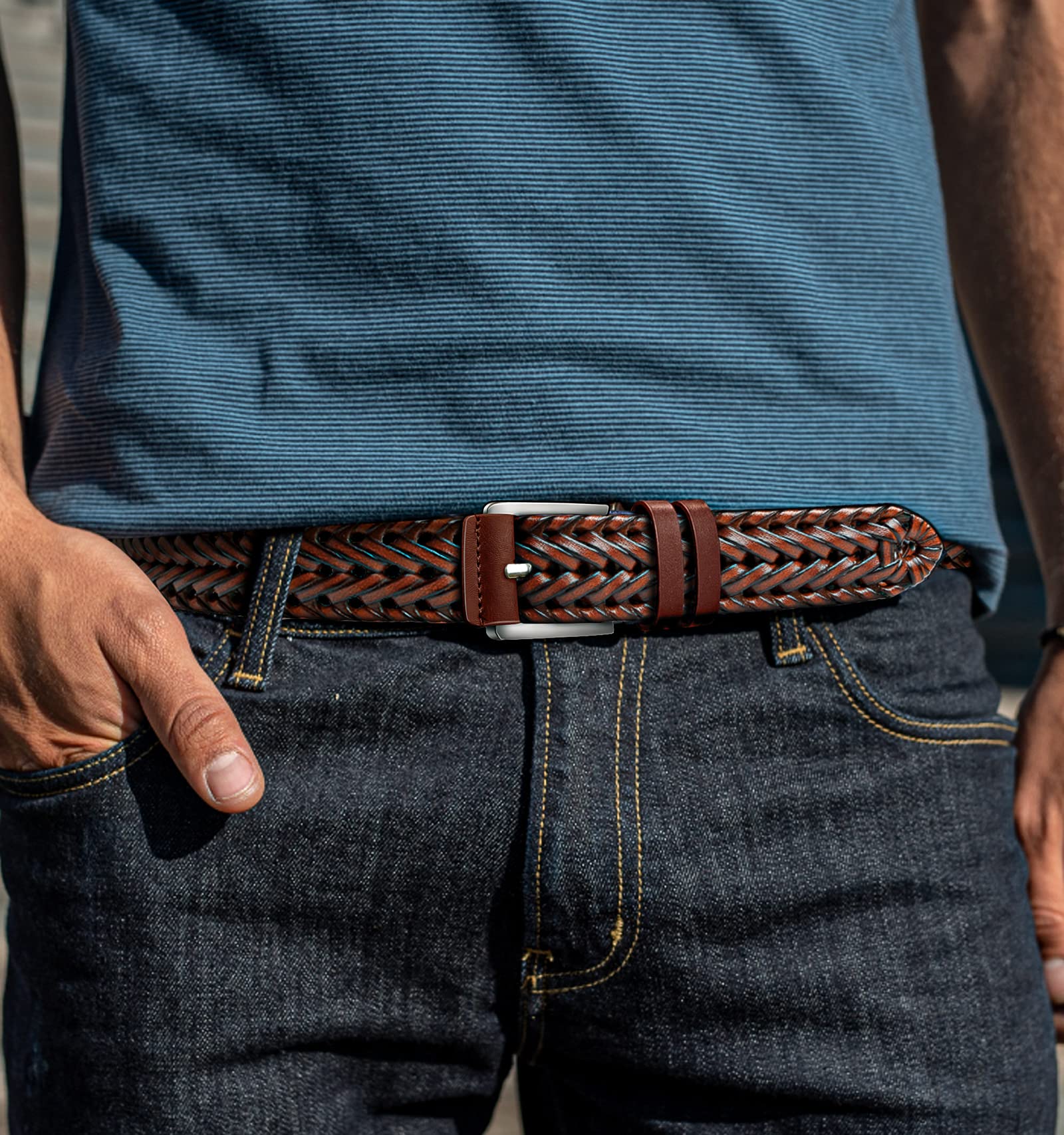 Foto 5 pulgar | Cinturón Bulliant De Piel Trenzada Para Hombre, Color Marrón Claro - Venta Internacional.