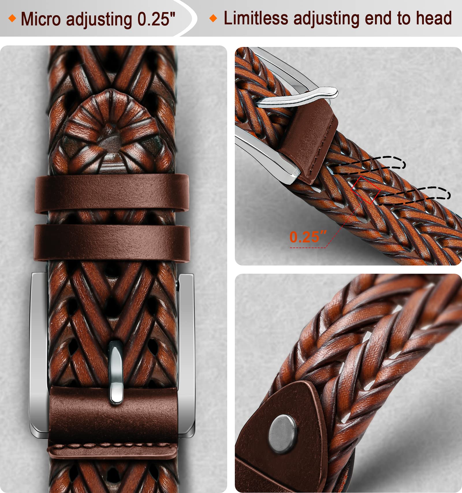 Foto 6 pulgar | Cinturón Bulliant De Piel Trenzada Para Hombre, Color Marrón Claro - Venta Internacional.