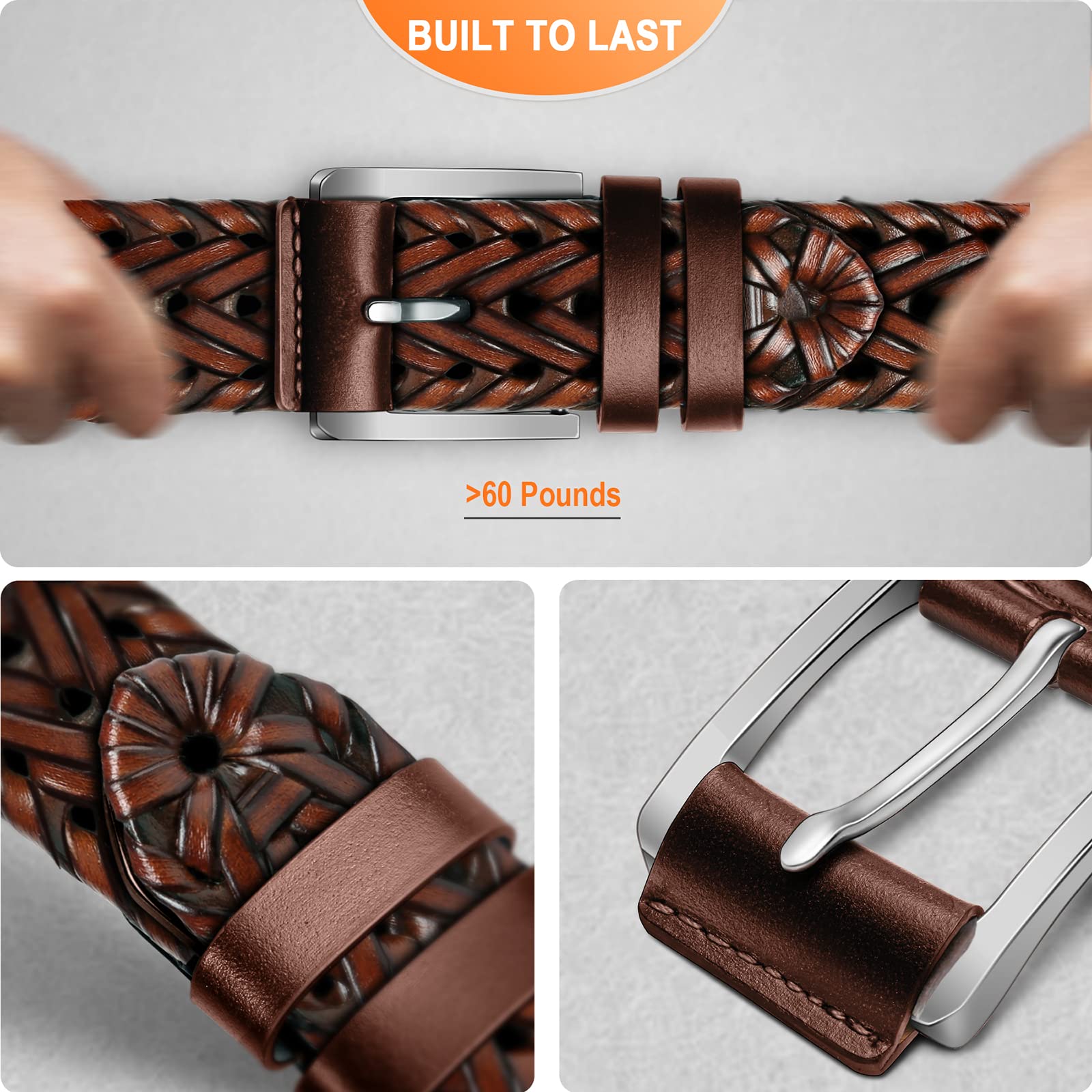 Foto 7 pulgar | Cinturón Bulliant De Piel Trenzada Para Hombre, Color Marrón Claro - Venta Internacional.