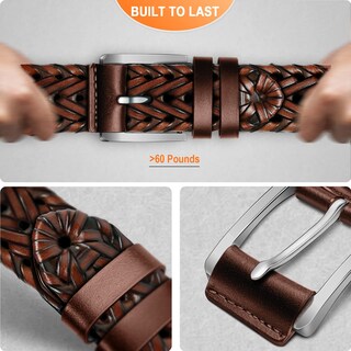 Foto 6 | Cinturón Bulliant De Piel Trenzada Para Hombre, Color Marrón Claro - Venta Internacional.
