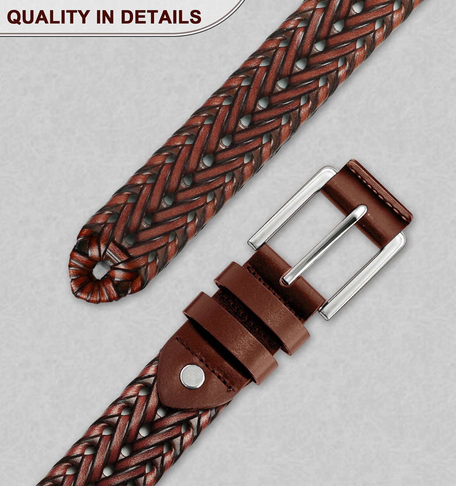 Foto 8 pulgar | Cinturón Bulliant De Piel Trenzada Para Hombre, Color Marrón Claro - Venta Internacional.