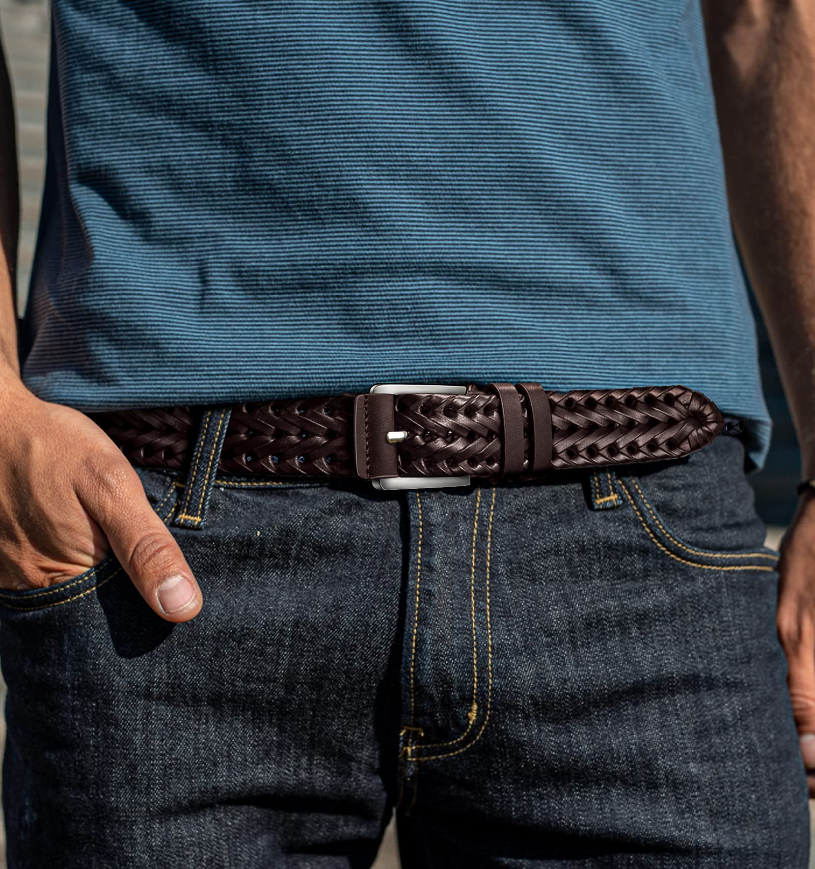 Foto 4 pulgar | Cinturón Bulliant de Piel Trenzada Unisex - Venta Internacional