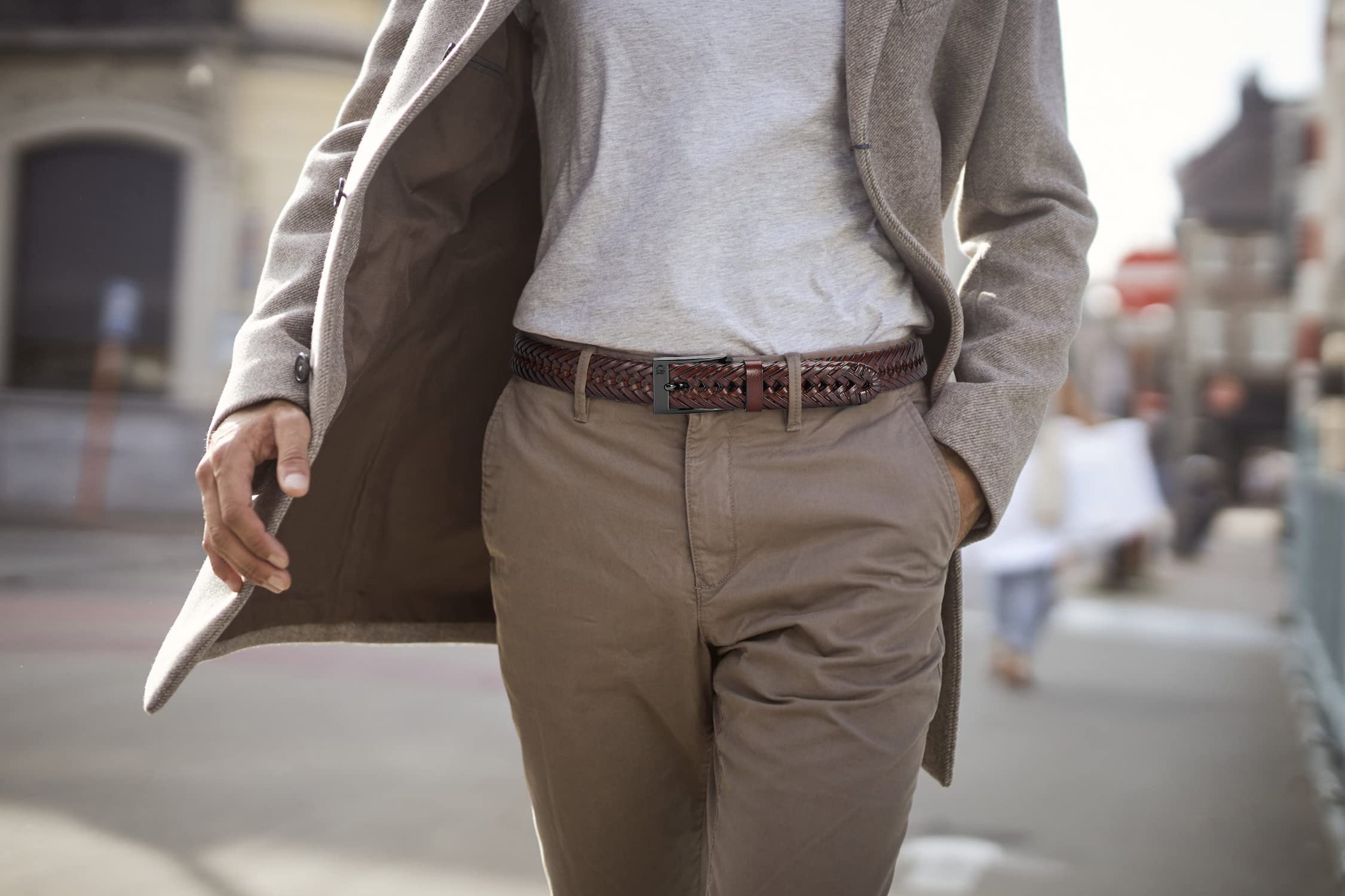 Foto 2 | Pantalón de Vestir Casual con Cinturón de Cuero Trenzado Chaoren para Hombre - Venta Internacional