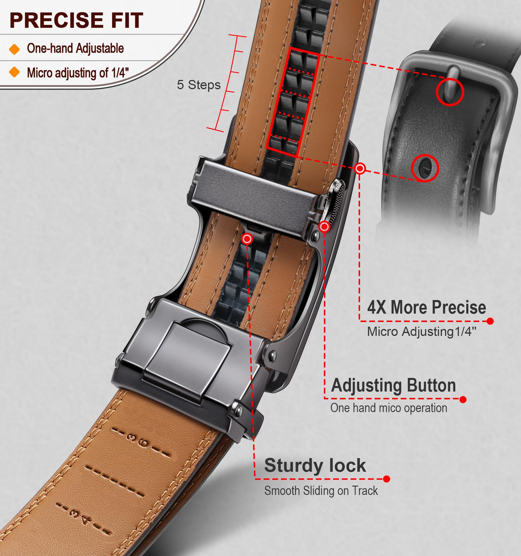 Foto 5 pulgar | Camisa De Vestir Belt Bulliant Para Hombre, Estilo Slide, Con Trinquete, Color Negro - Venta Internacional.