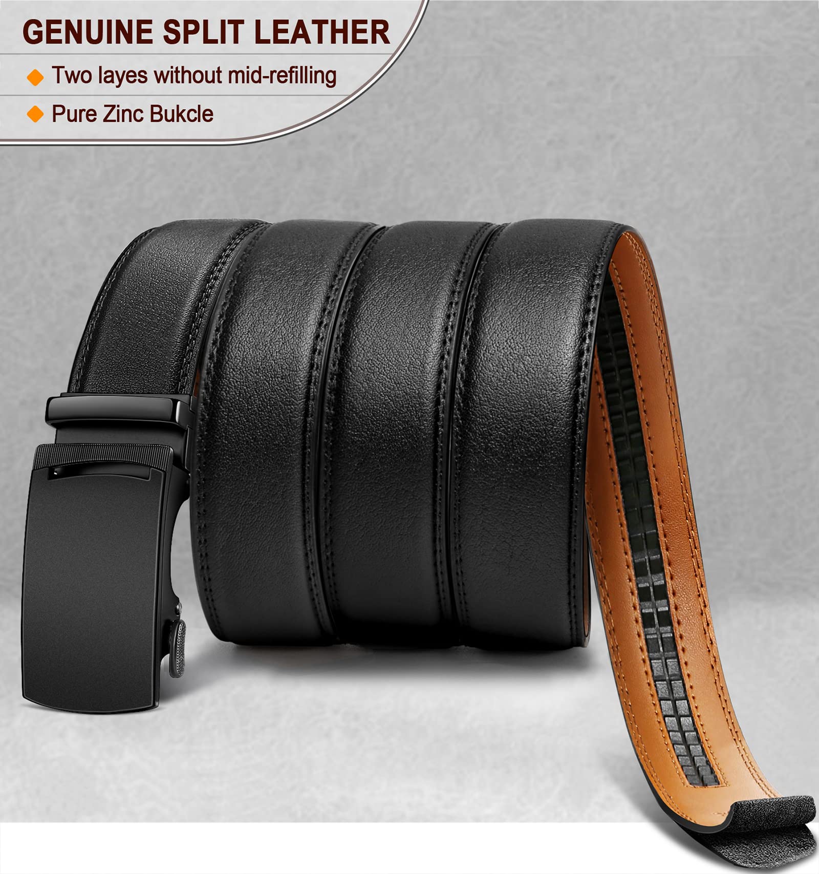 Foto 4 pulgar | Cinturón Con Trinquete Corredizo Para Hombre Belt Bulliant, Piel Auténtica Negra - Venta Internacional.