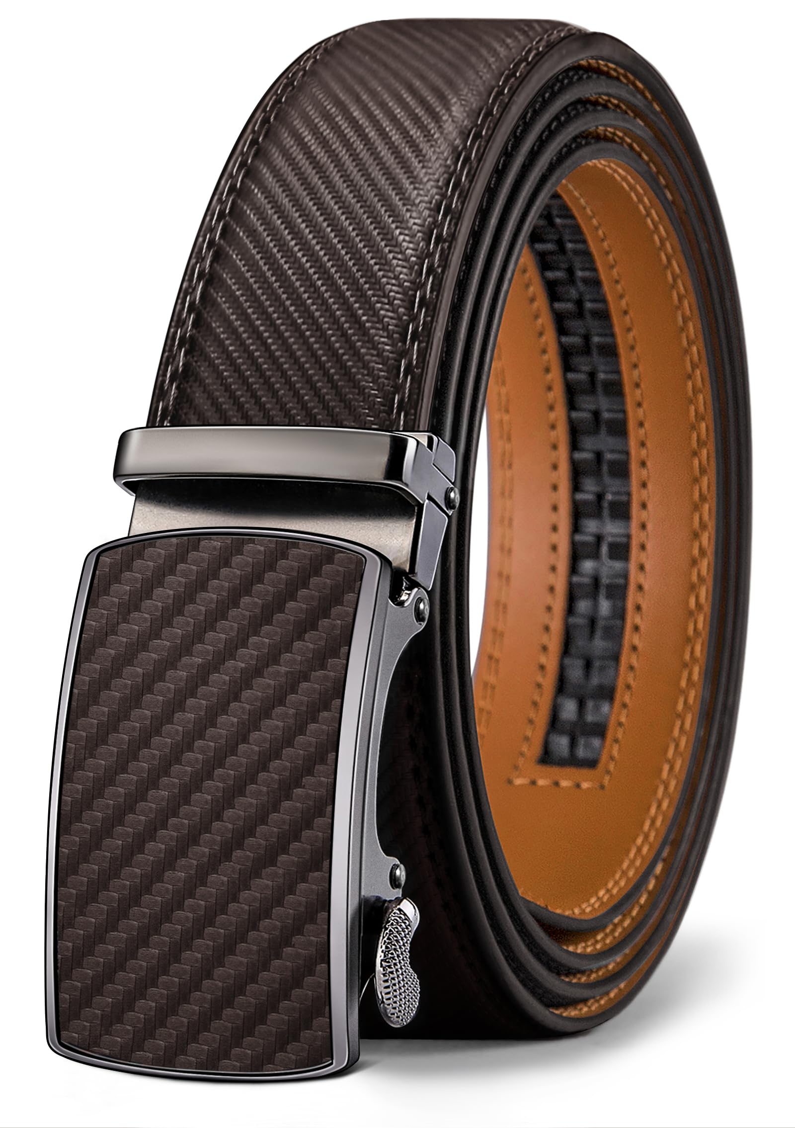 Cinturón Con Trinquete Deslizante Belt Bulliant Para Hombre, Color Marrón Oscuro, Ajustable De 42 A 48 Cm - Ve