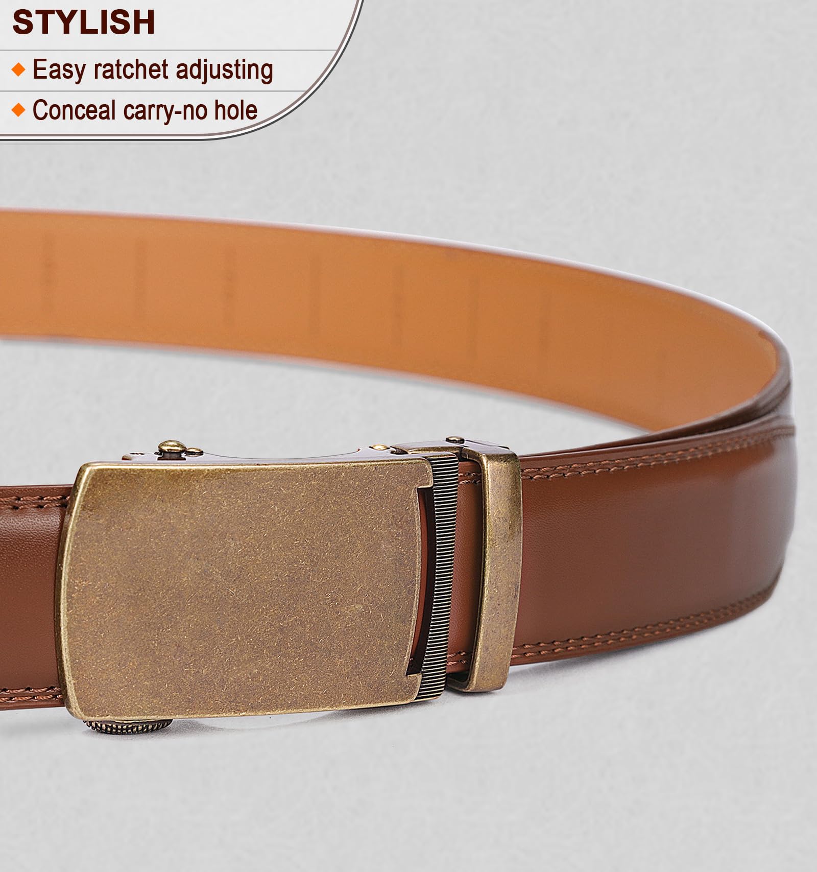 Foto 3 pulgar | Cinturón Bulliant De Piel Auténtica Color Rojizo Con Trinquete Para Hombre - Venta Internacional.
