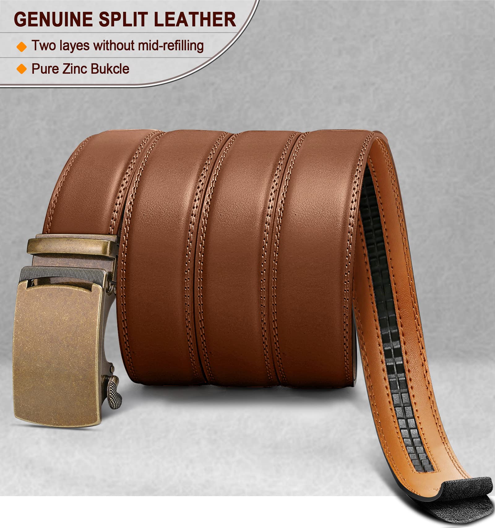 Foto 4 pulgar | Cinturón Bulliant De Piel Auténtica Color Rojizo Con Trinquete Para Hombre - Venta Internacional.