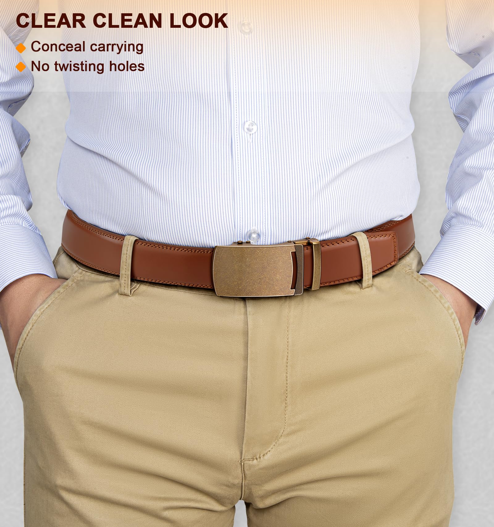 Foto 7 | Cinturón Bulliant De Piel Auténtica Color Rojizo Con Trinquete Para Hombre - Venta Internacional.