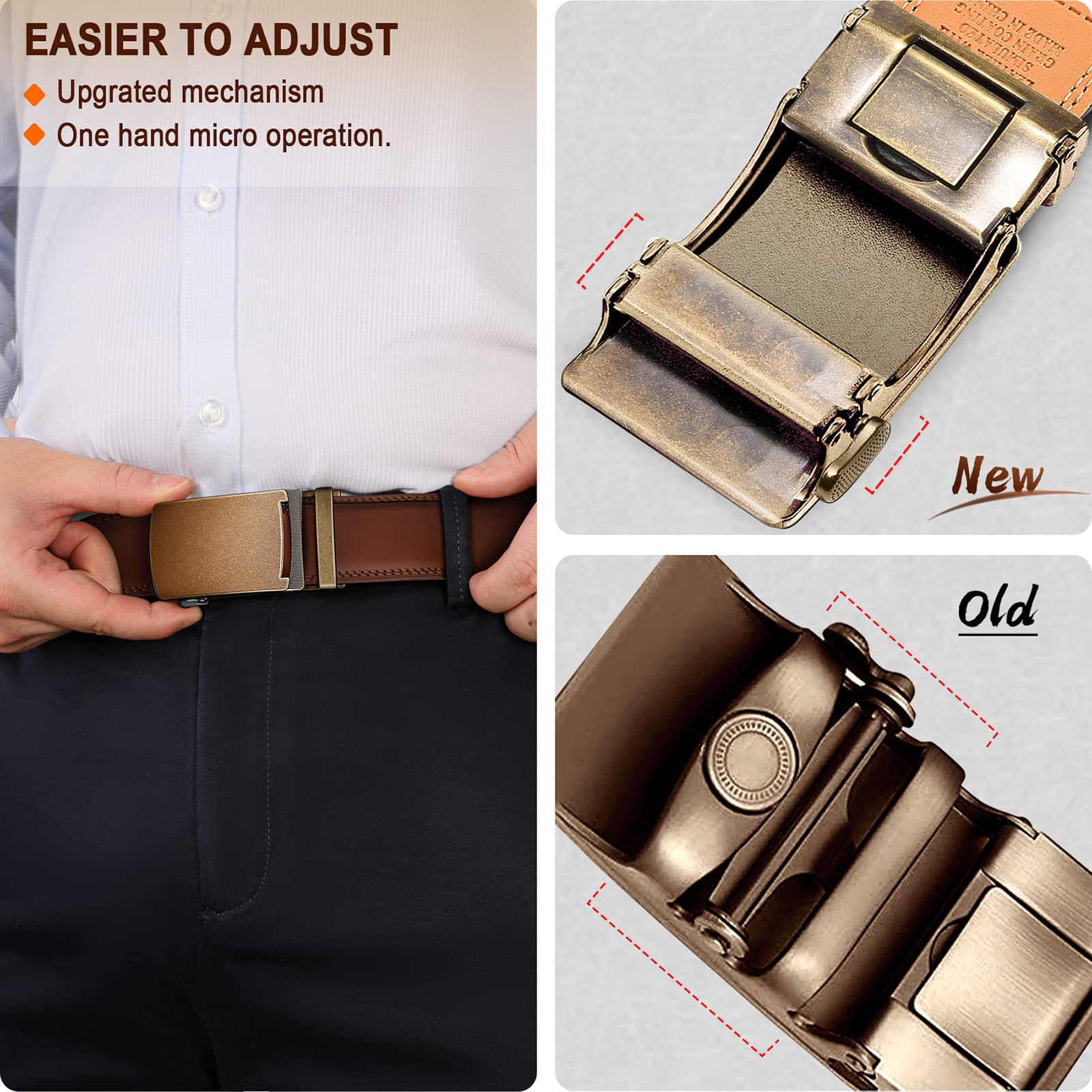 Foto 5 | Cinturón Bulliant De Piel Auténtica Color Rojizo Con Trinquete Para Hombre - Venta Internacional.