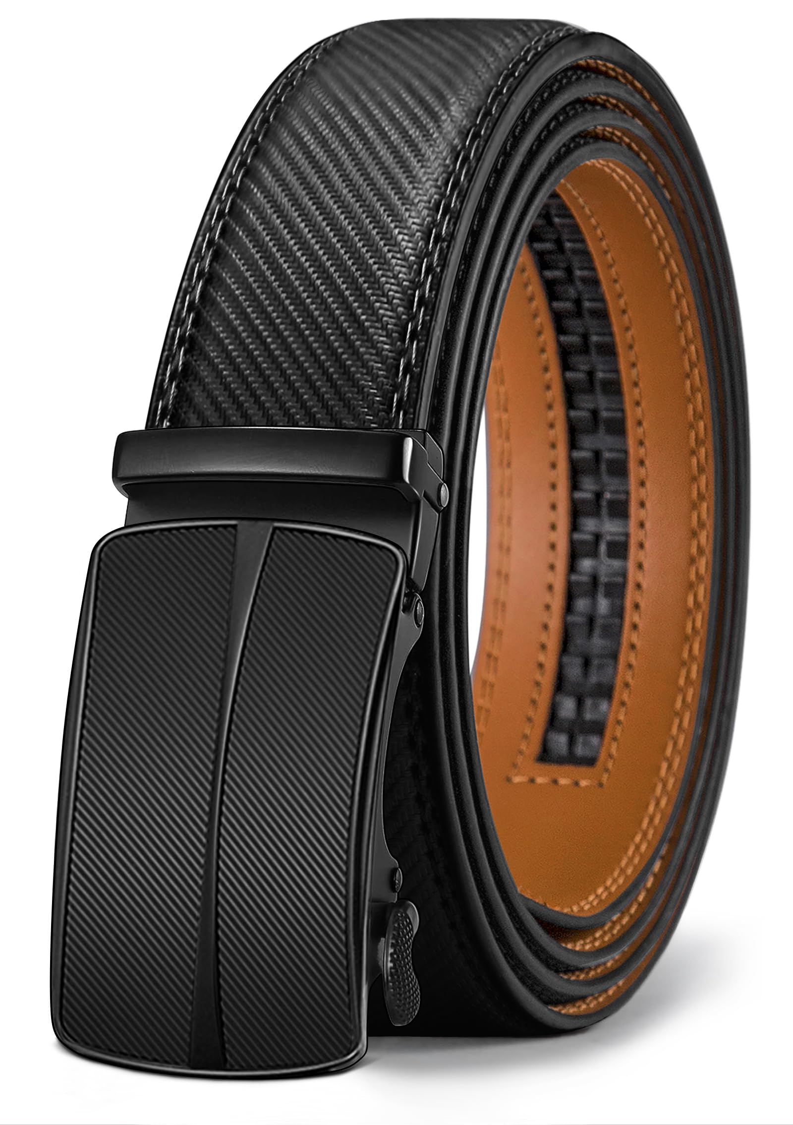 Cinturón Con Trinquete Corredizo Para Hombre Belt Bulliant, Piel Auténtica Negra - Venta Internacional.