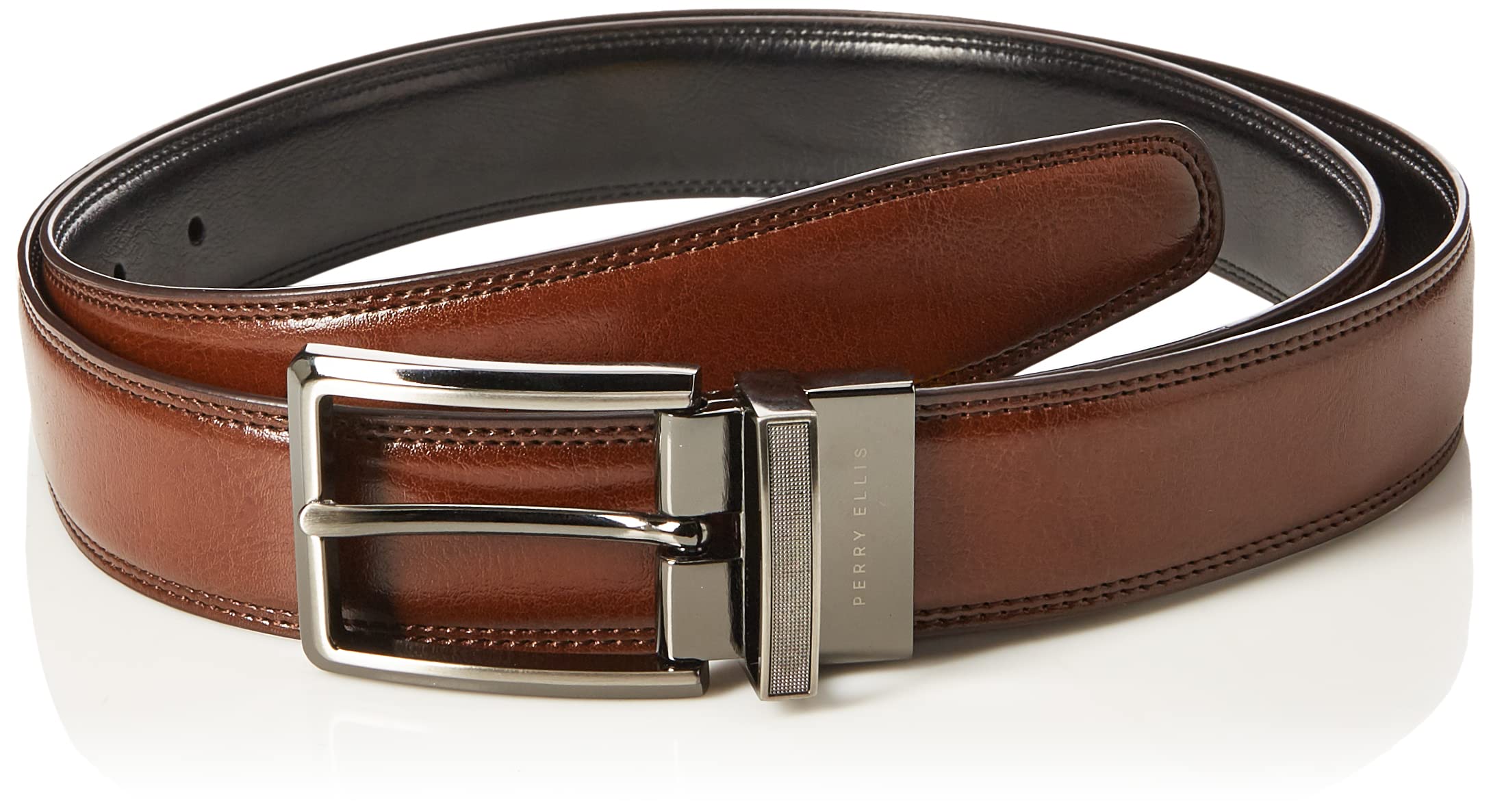 Foto 1 | Cinturón Perry Ellis Portfolio De Piel Con Doble Costura 32 Marrón/negro - Venta Internacional.