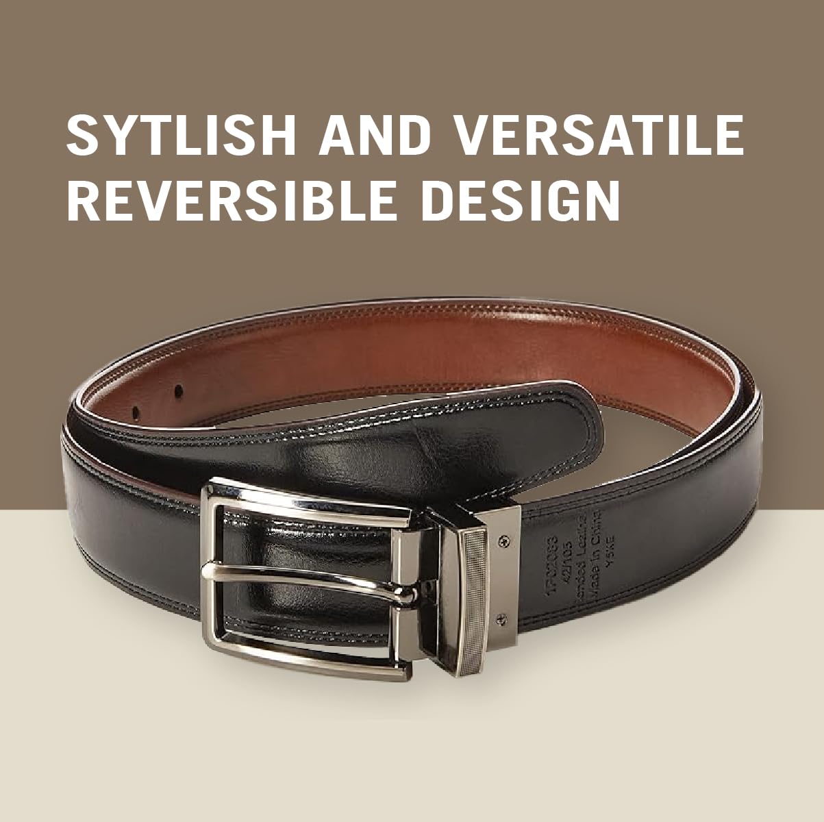 Foto 5 | Cinturón Perry Ellis Portfolio De Piel Con Doble Costura 32 Marrón/negro - Venta Internacional.